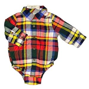 NWT Baby Gap Plaid Check Button Bodysuit Onesie 3-6M
